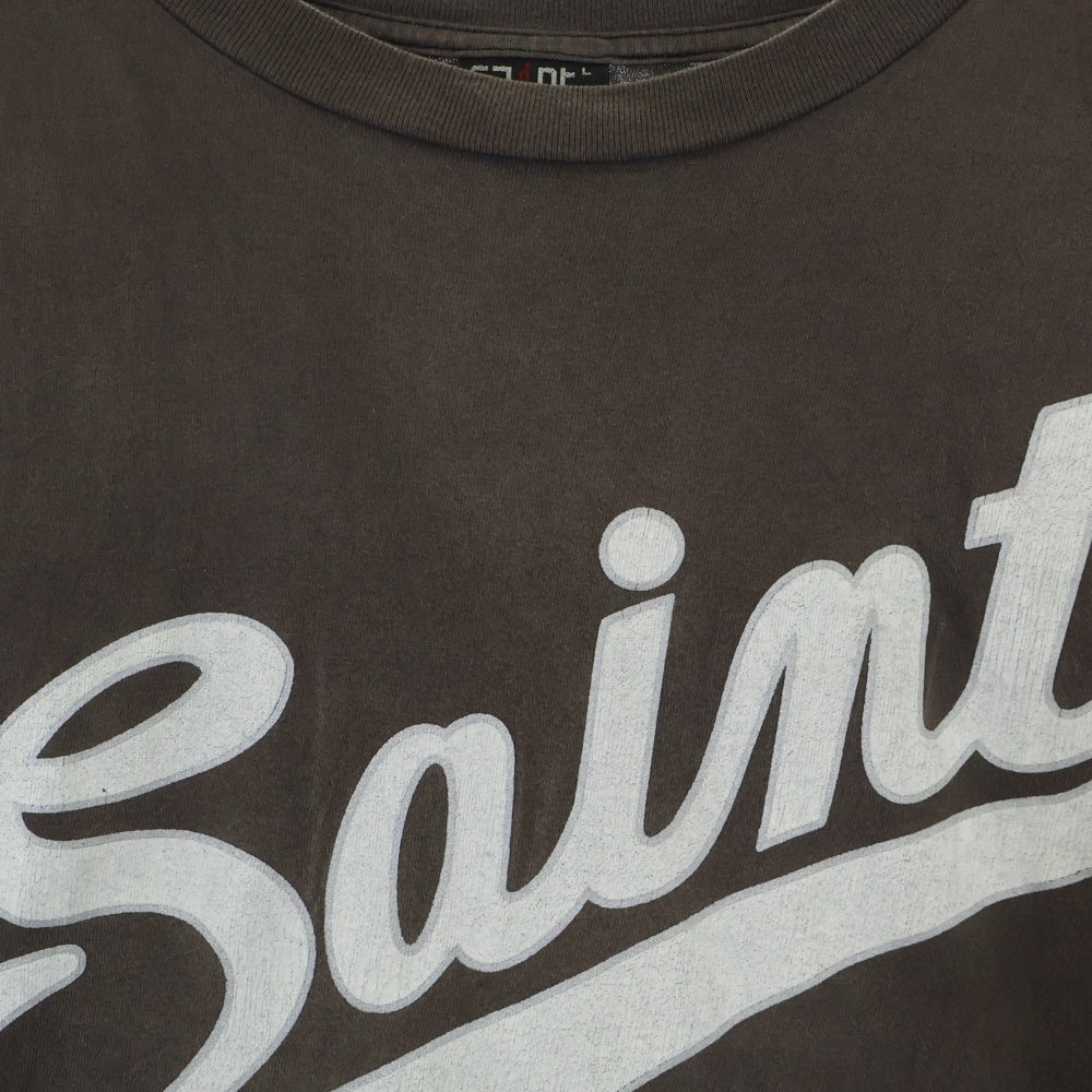 SAINT MICHAEL(セントマイケル) 21AW T-SHIRT FOCUS クルーネックロゴプリント半袖Tシャツ 半袖カットソー ヴィンテージ加工 ブラック SM-A21-0000-002