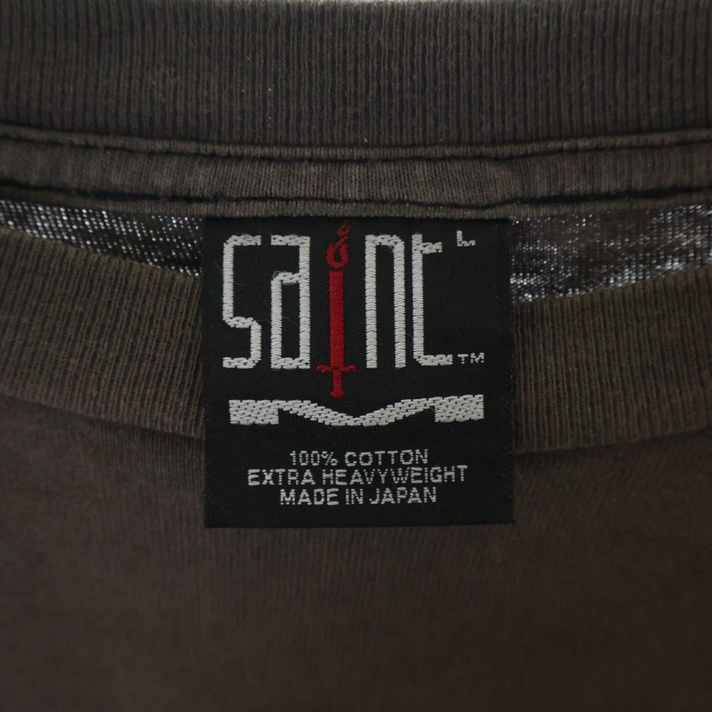 SAINT MICHAEL(セントマイケル) 21AW T-SHIRT FOCUS クルーネックロゴプリント半袖Tシャツ 半袖カットソー ヴィンテージ加工 ブラック SM-A21-0000-002