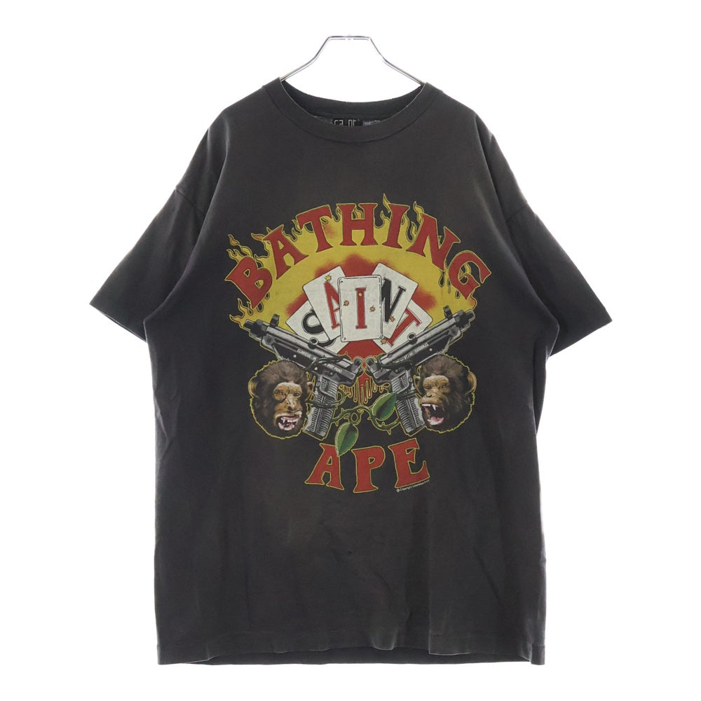SAINT MICHAEL(セントマイケル) 24SS ×A BATHING APE GUNS TEE アベイシングエイプ VINTAGE加工 ガンズプリント クルーネック半袖Tシャツ 半袖カットソー ブラック SM-YS8ー0000ー060