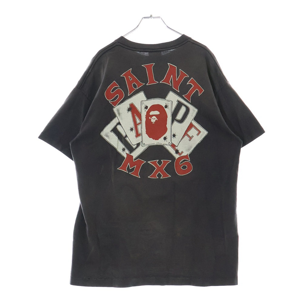 SAINT MICHAEL(セントマイケル) 24SS ×A BATHING APE GUNS TEE アベイシングエイプ VINTAGE加工 ガンズプリント クルーネック半袖Tシャツ 半袖カットソー ブラック SM-YS8ー0000ー060