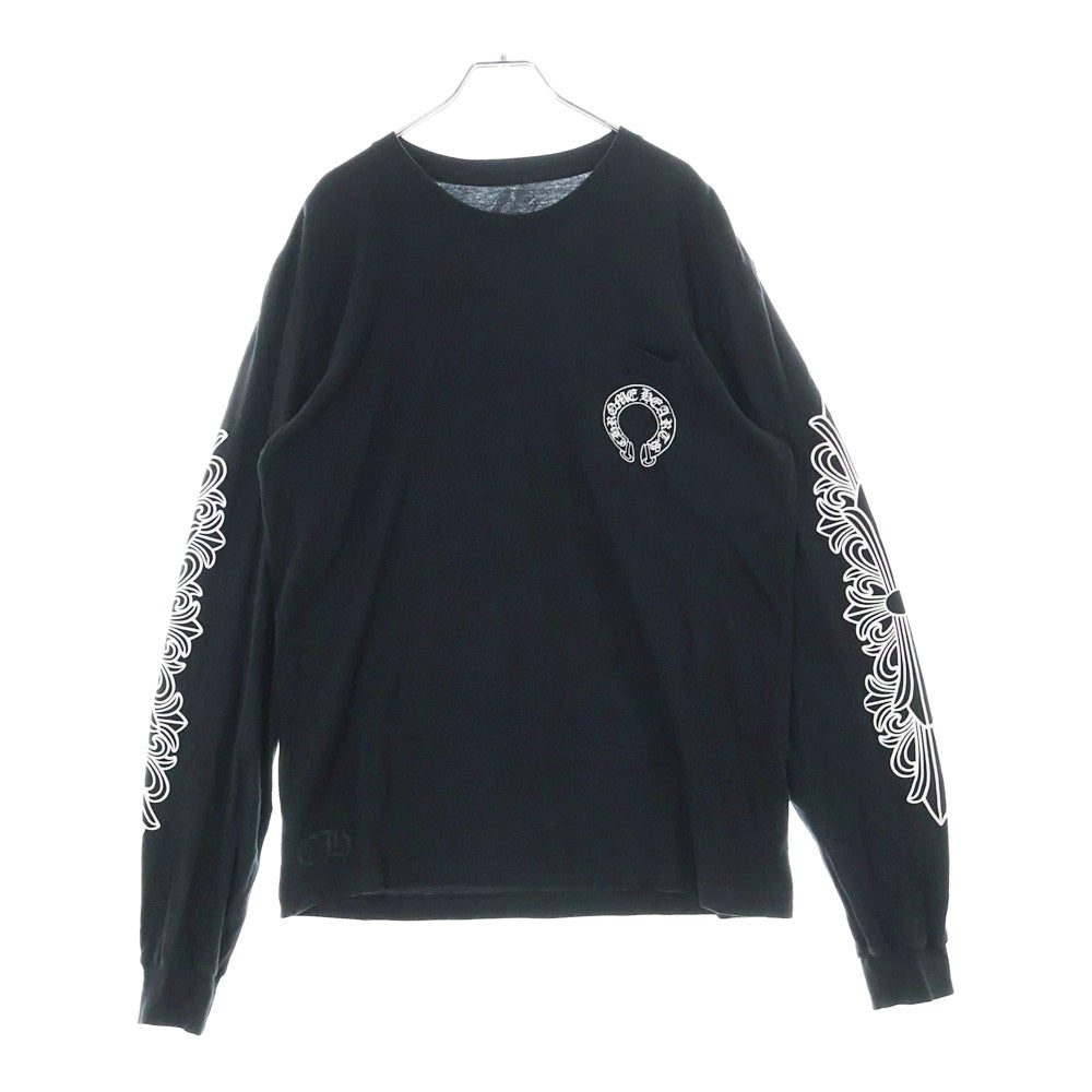 CHROME HEARTS(クロムハーツ) CH LS 1 袖フローラルバックホースシュープリント長袖カットソー 長袖Tシャツ ロングスリーブカットソー ロンT ブラック