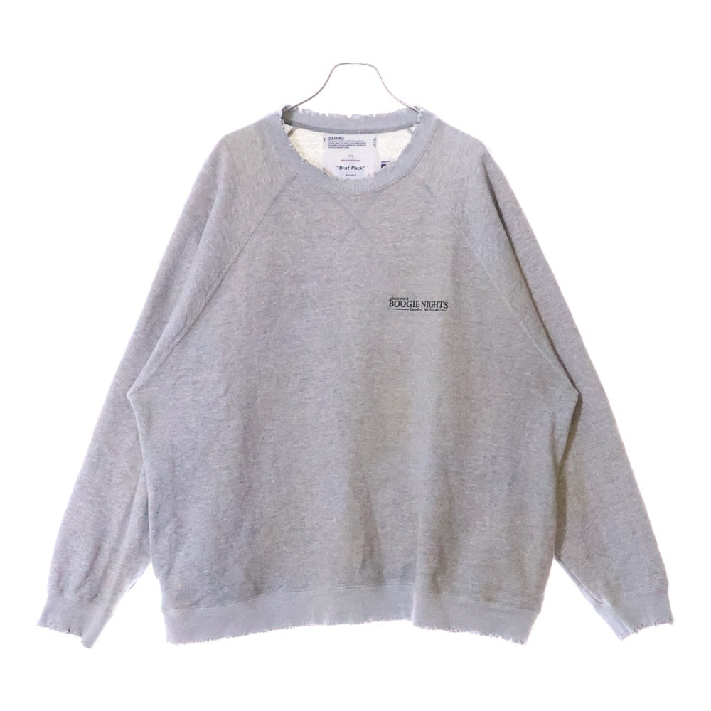 DAIRIKU(ダイリク) 21AW BOOGIE NIGHTS ブギーナイト刺繍スウェットトレーナー グレー ダメージ加工