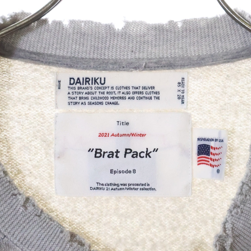 DAIRIKU(ダイリク) 21AW BOOGIE NIGHTS ブギーナイト刺繍スウェットトレーナー グレー ダメージ加工