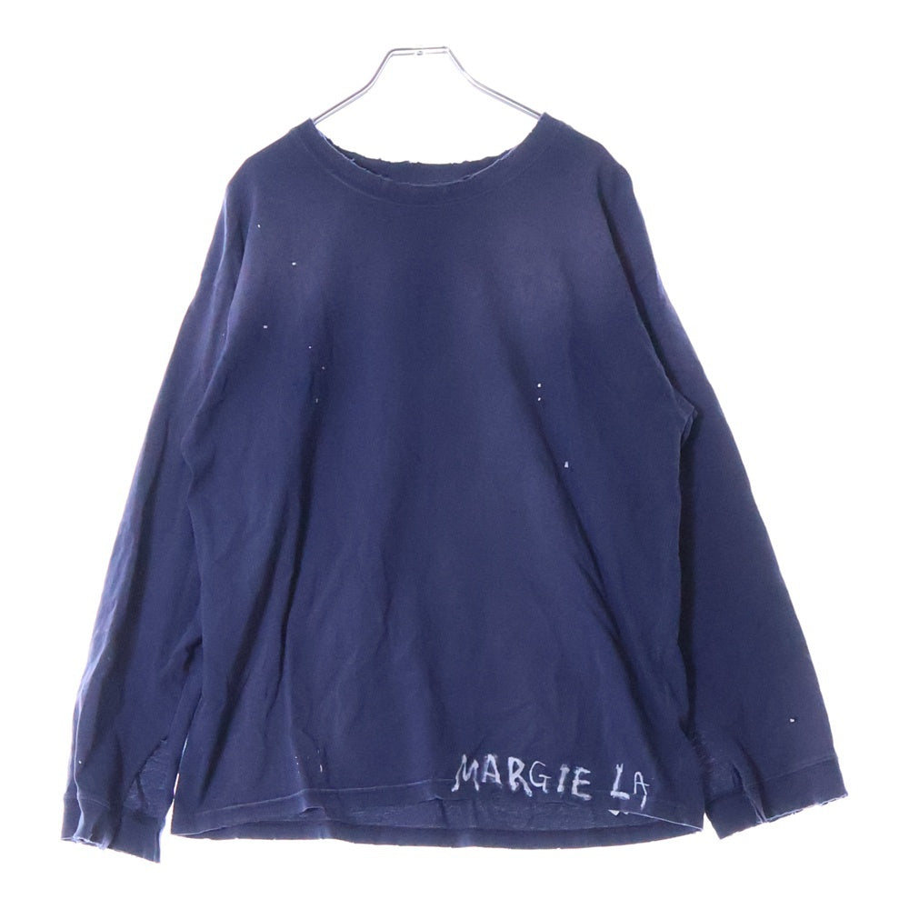 Maison Margiela(メゾンマルジェラ) 24SS L/S T-SHIRTS ヴィンテージ加工長袖カットソー 長袖Tシャツ ロングスリーブカットソー ロンT ダメージ加工 ペイント加工 ネイビー S50GC0696