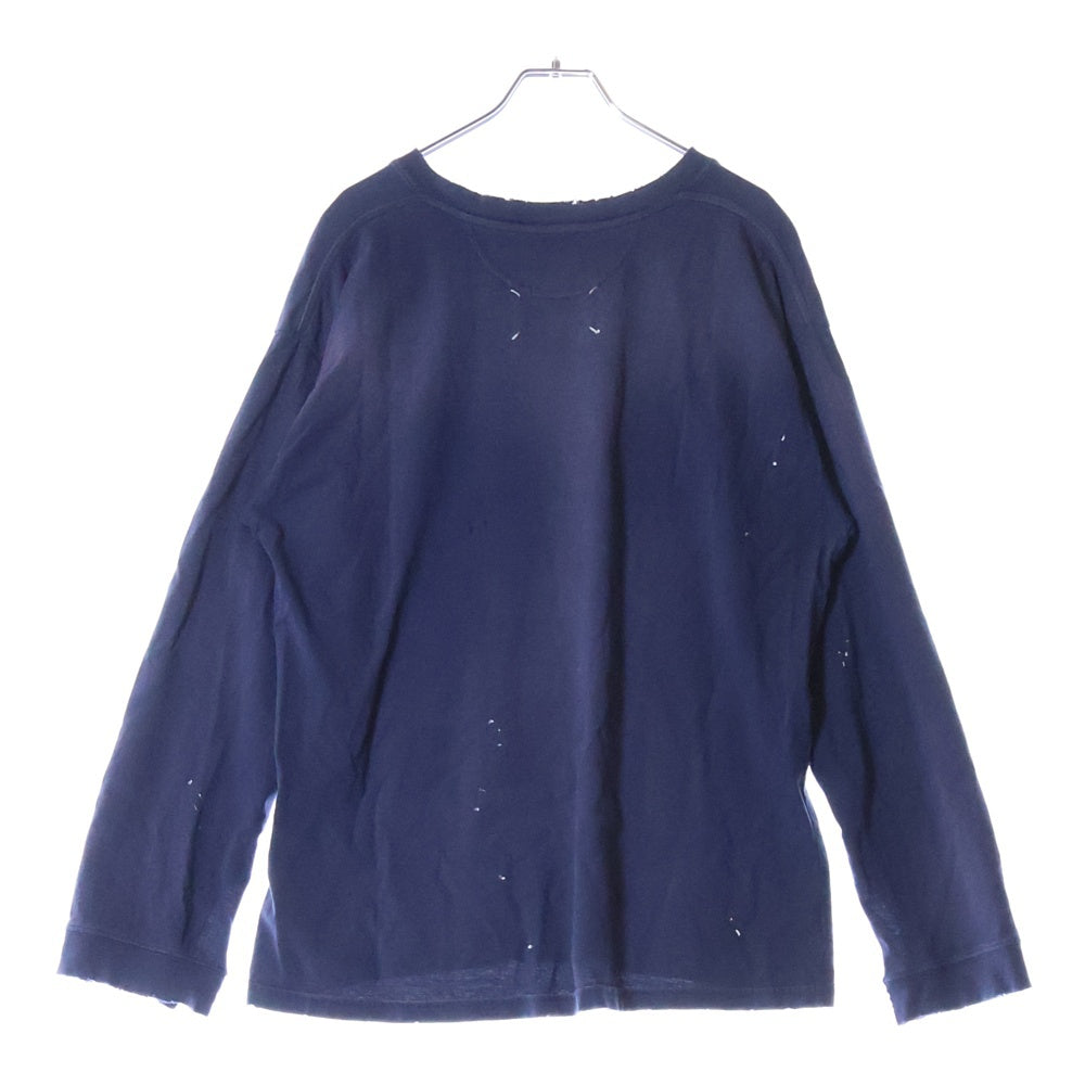Maison Margiela(メゾンマルジェラ) 24SS L/S T-SHIRTS ヴィンテージ加工長袖カットソー 長袖Tシャツ ロングスリーブカットソー ロンT ダメージ加工 ペイント加工 ネイビー S50GC0696