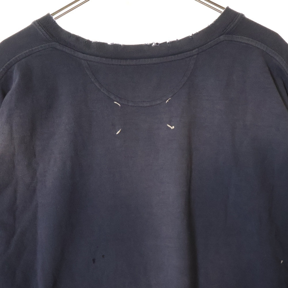 Maison Margiela(メゾンマルジェラ) 24SS L/S T-SHIRTS ヴィンテージ加工長袖カットソー 長袖Tシャツ ロングスリーブカットソー ロンT ダメージ加工 ペイント加工 ネイビー S50GC0696