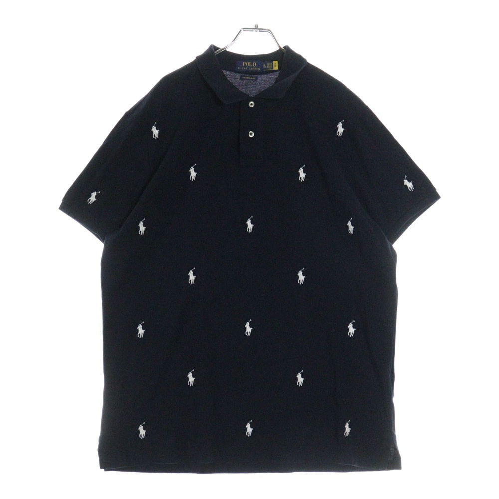 POLO RALPH LAUREN(ポロラルフローレン) CUSTOM SLIM FIT カスタムスリムフィット ポニー総柄刺繍半袖ポロシャツ ネイビー