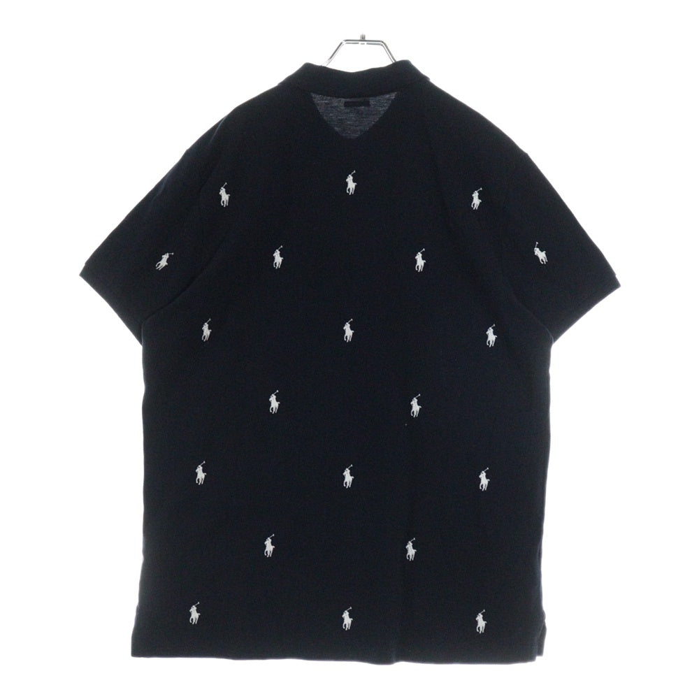 POLO RALPH LAUREN(ポロラルフローレン) CUSTOM SLIM FIT カスタムスリムフィット ポニー総柄刺繍半袖ポロシャツ ネイビー