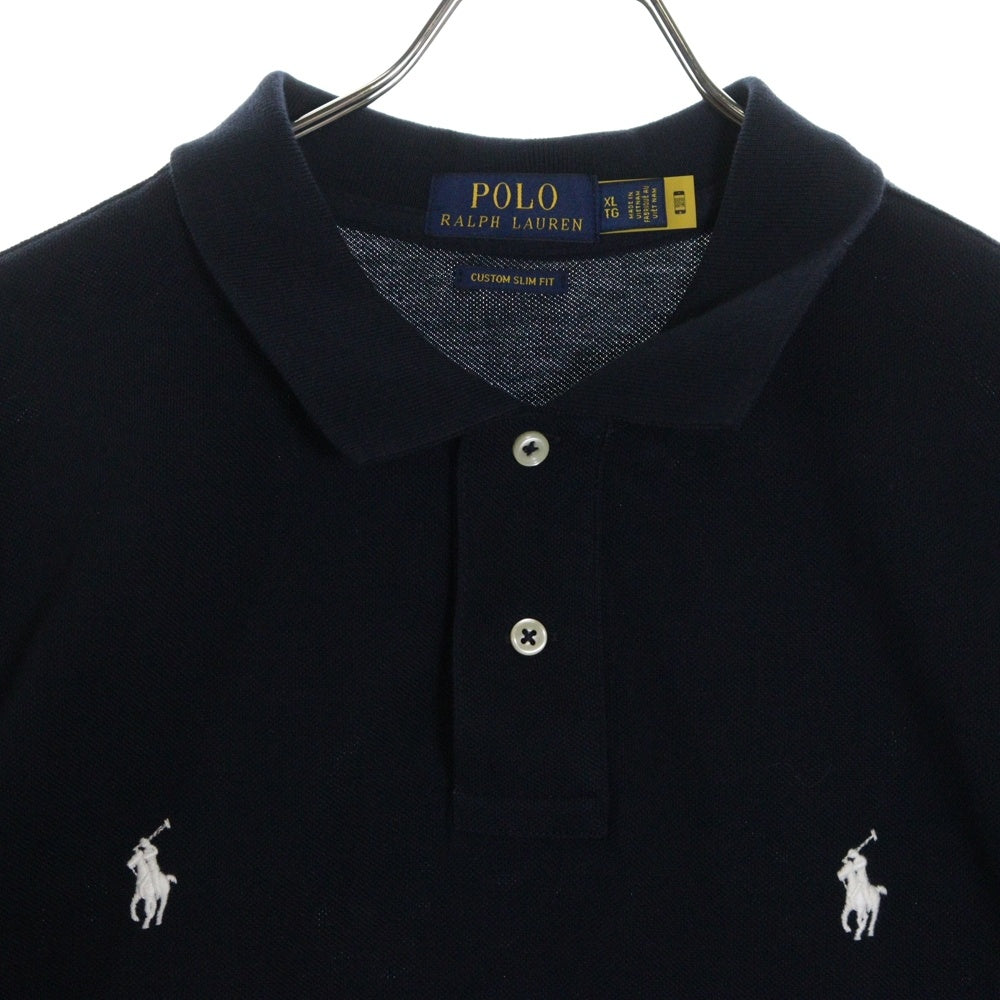 POLO RALPH LAUREN(ポロラルフローレン) CUSTOM SLIM FIT カスタムスリムフィット ポニー総柄刺繍半袖ポロシャツ ネイビー