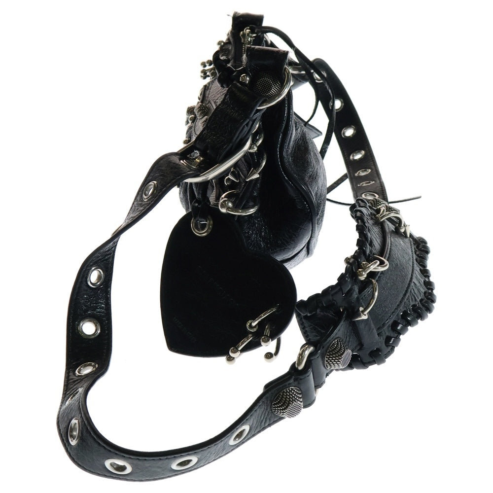 BALENCIAGA(バレンシアガ) LE CAGOLE XS 671309 ルカゴール ピアス装飾 レザーショルダーバッグ ブラック