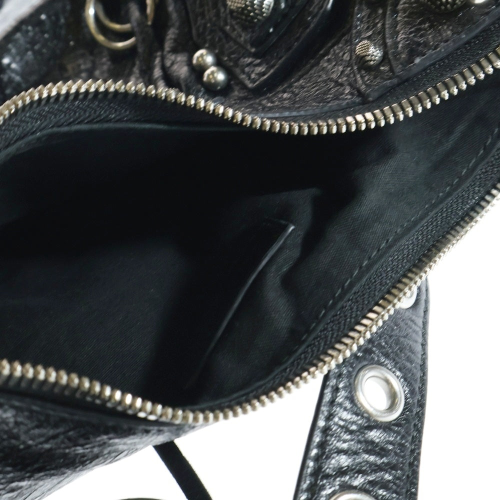 BALENCIAGA(バレンシアガ) LE CAGOLE XS 671309 ルカゴール ピアス装飾 レザーショルダーバッグ ブラック