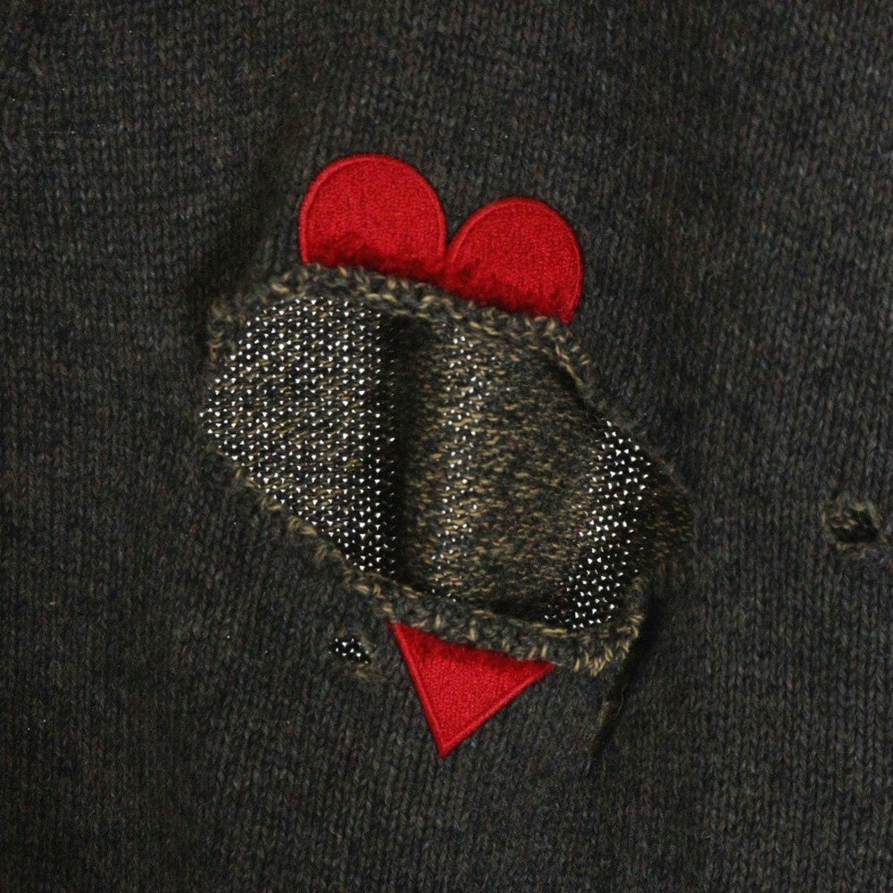 doublet(ダブレット) BROKEN HEART CARDIGAN 23AW56KN136 ダメージ加工 ハート刺繍 カーディガン ブラウン