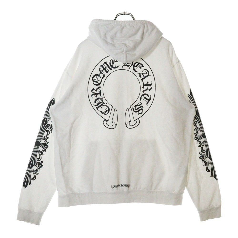 CHROME HEARTS(クロムハーツ) WTSHRT HD ZIP バックホースシュー 袖フローラルプリント ジップアップパーカー フーディー ホワイト