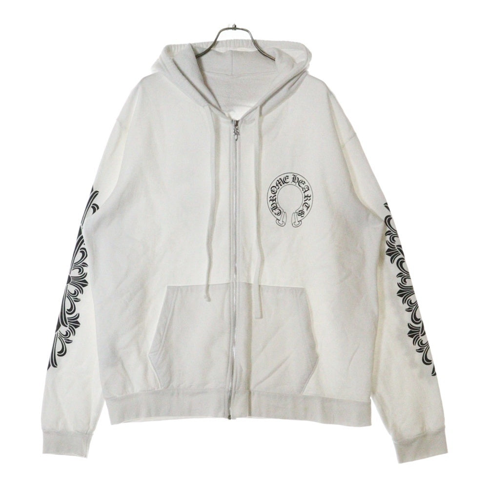 CHROME HEARTS(クロムハーツ) WTSHRT HD ZIP バックホースシュー 袖フローラルプリント ジップアップパーカー フーディー ホワイト