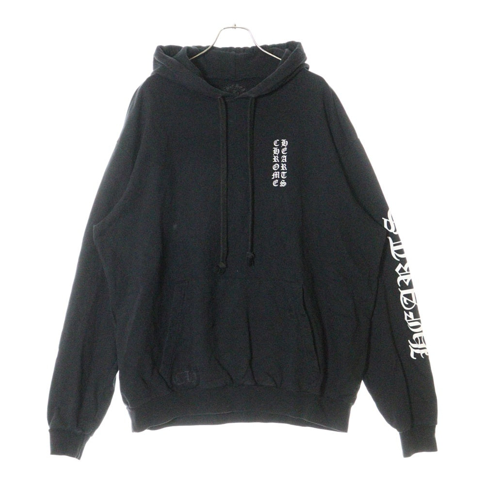 CHROME HEARTS(クロムハーツ) SWTSHRT PLVR 袖英字プリント プルオーバーパーカー フーディ ブラック
