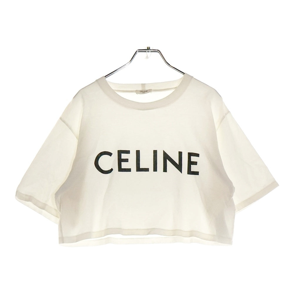 CELINE(セリーヌ) フロントロゴプリント クロップド クルーネック半袖Tシャツカットソー レディース ホワイト 2X761671Q