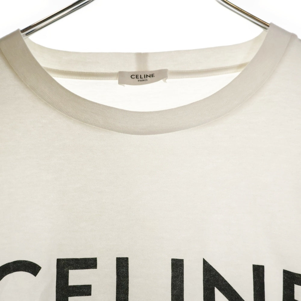 CELINE(セリーヌ) フロントロゴプリント クロップド クルーネック半袖Tシャツカットソー レディース ホワイト 2X761671Q
