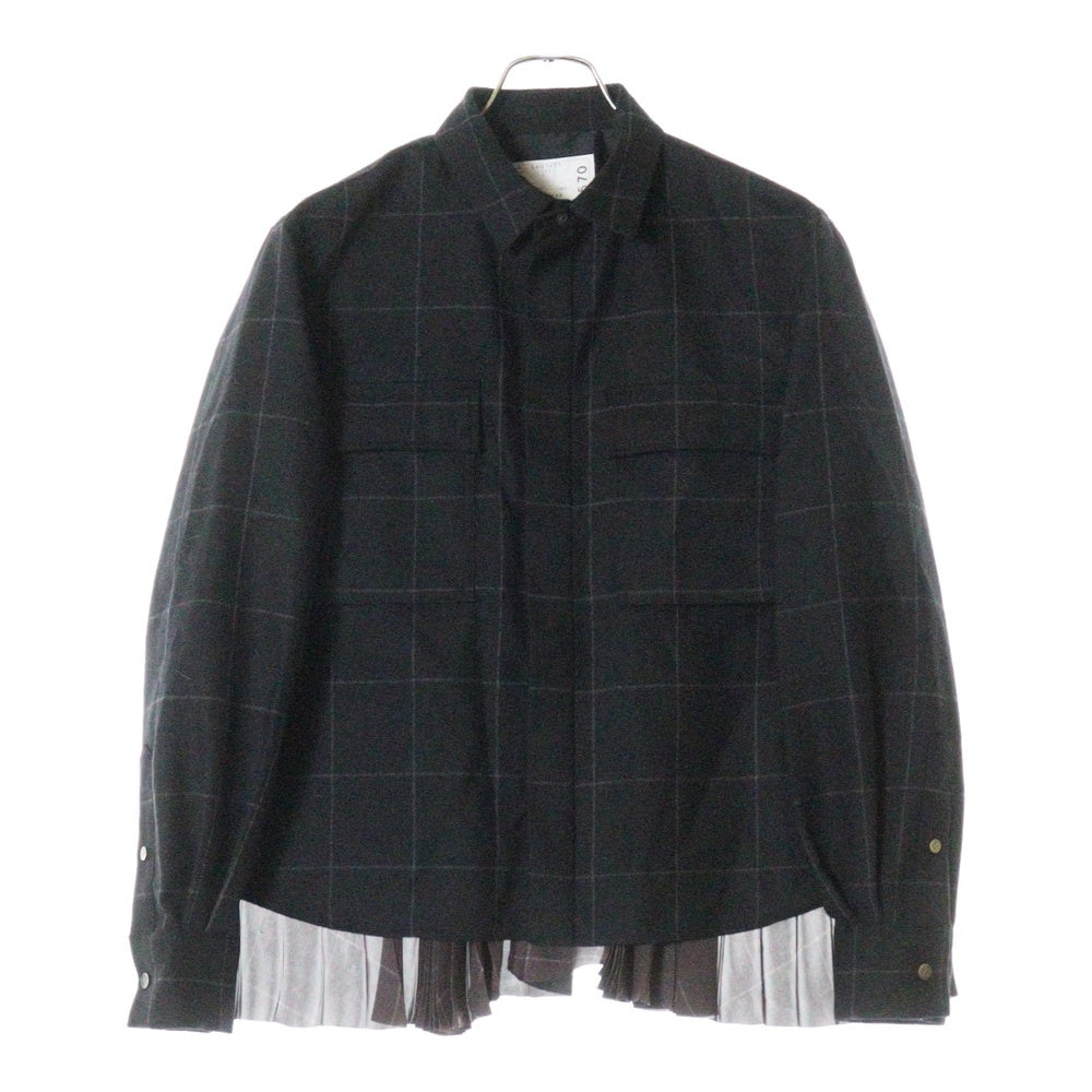 Sacai(サカイ) Windowpane Shirt 24-07570 ウール 長袖チェックシャツ レディース ブラック