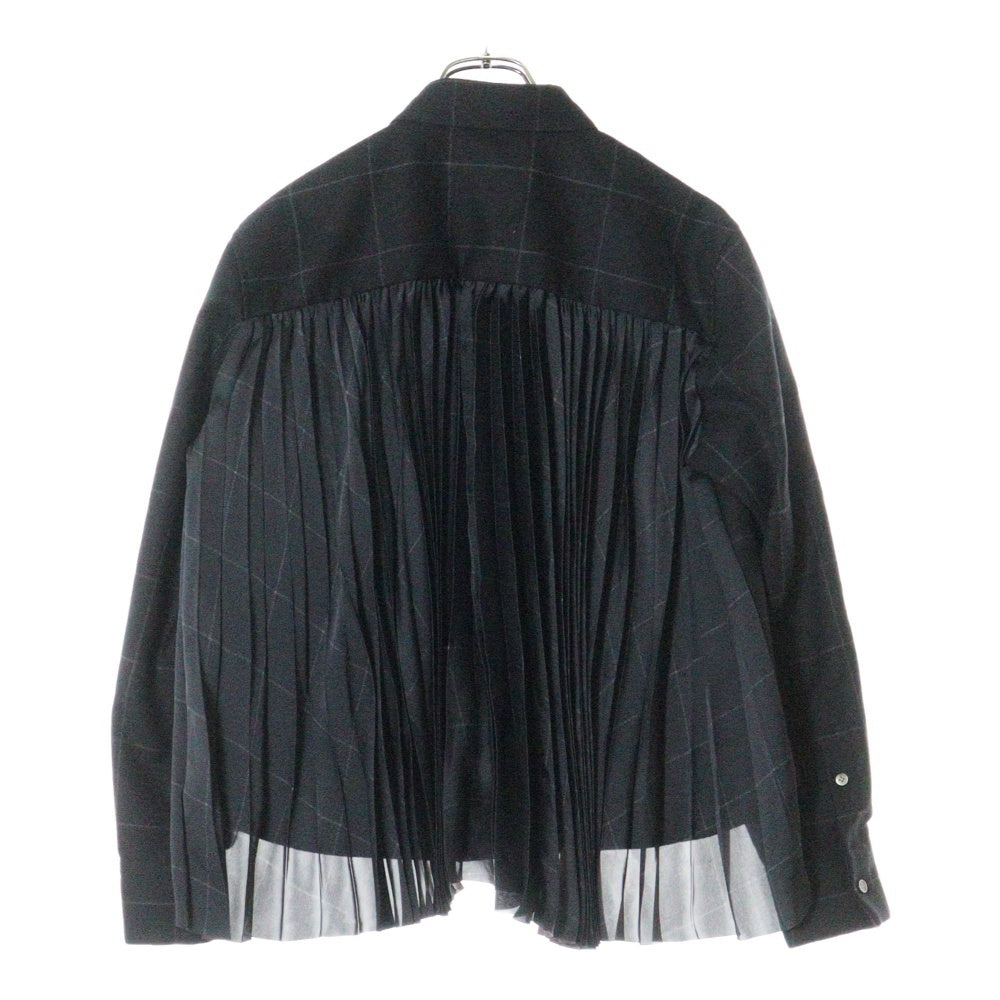 Sacai(サカイ) Windowpane Shirt 24-07570 ウール 長袖チェックシャツ レディース ブラック