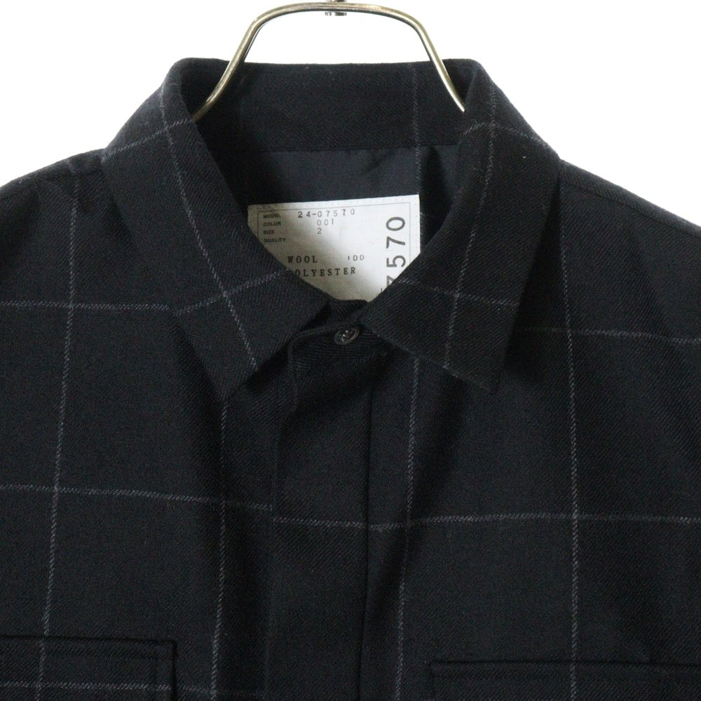 Sacai(サカイ) Windowpane Shirt 24-07570 ウール 長袖チェックシャツ レディース ブラック