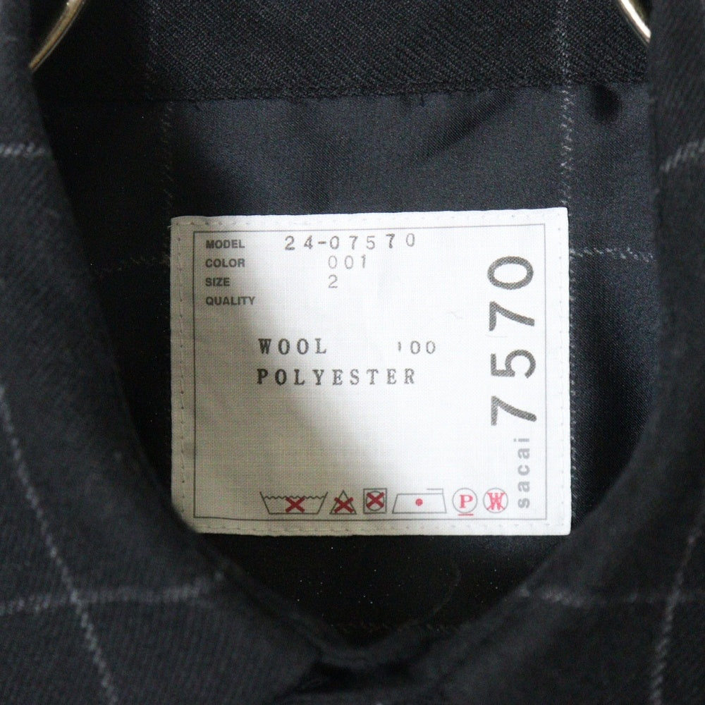 Sacai(サカイ) Windowpane Shirt 24-07570 ウール 長袖チェックシャツ レディース ブラック