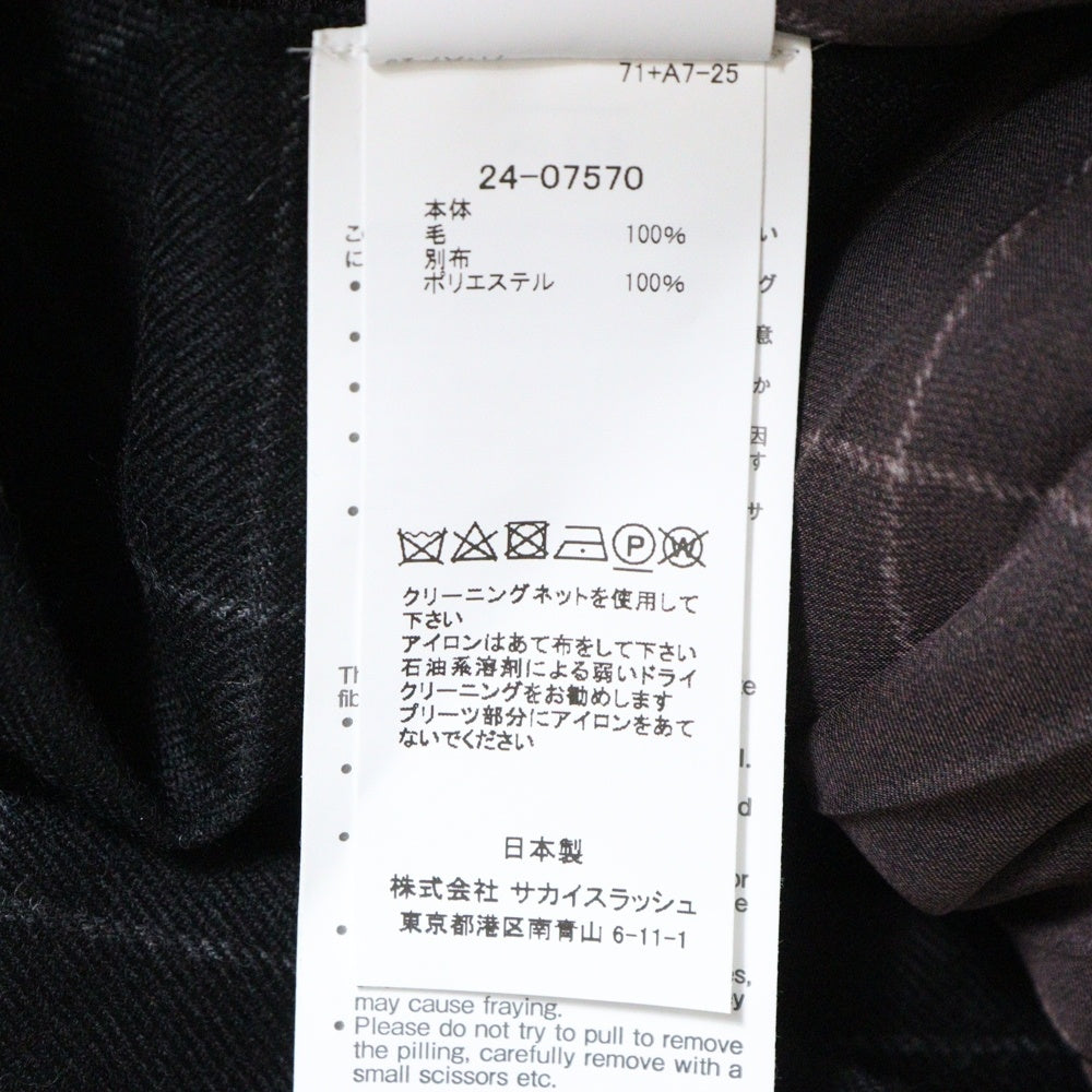 Sacai(サカイ) Windowpane Shirt 24-07570 ウール 長袖チェックシャツ レディース ブラック