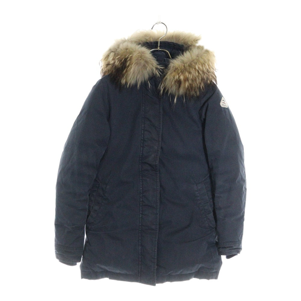 PYRENEX(ピレネックス) BORDEAUX Logo Down Jacket W17P1 CFU121600181 ボルドー ロゴ ダウンジャケット ファー付き フーディ レディース ネイビー