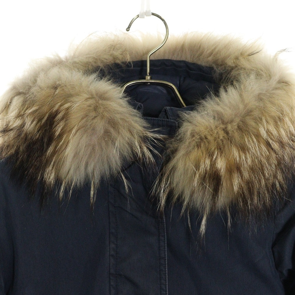 PYRENEX(ピレネックス) BORDEAUX Logo Down Jacket W17P1 CFU121600181 ボルドー ロゴ ダウンジャケット ファー付き フーディ レディース ネイビー