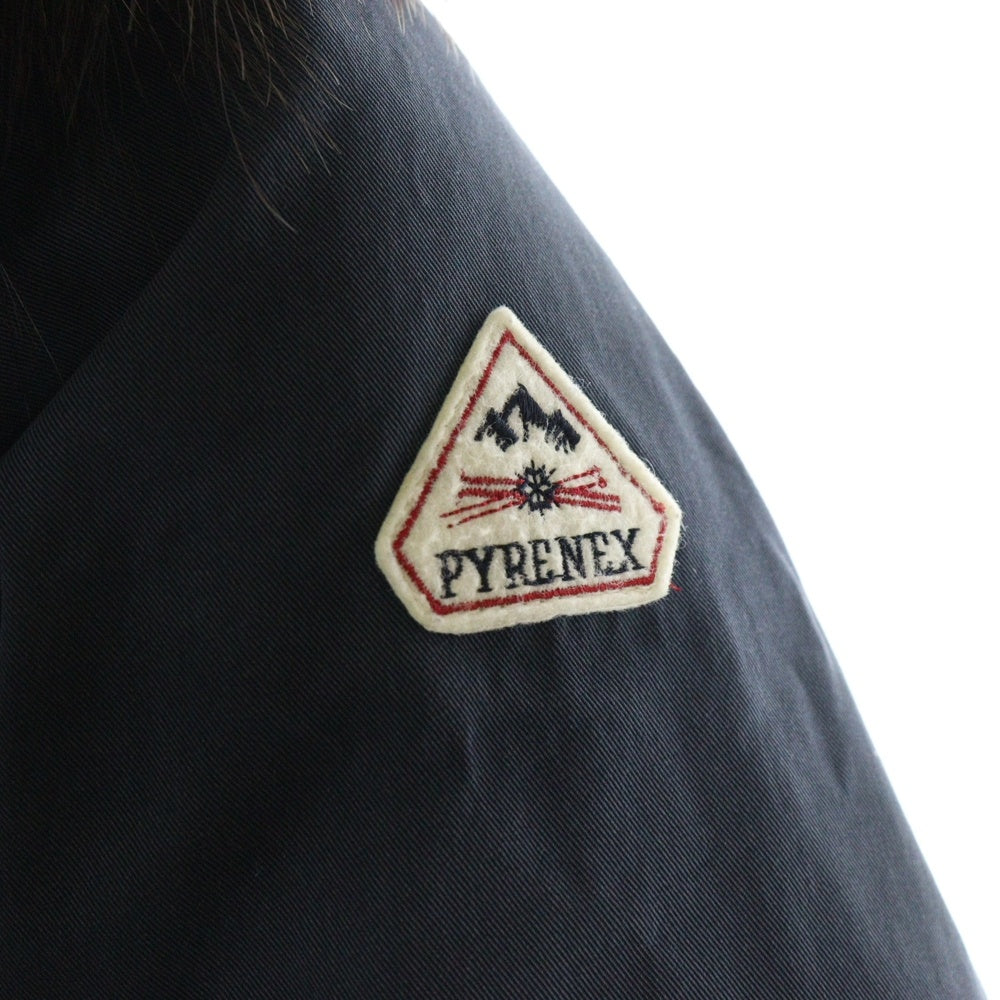 PYRENEX(ピレネックス) BORDEAUX Logo Down Jacket W17P1 CFU121600181 ボルドー ロゴ ダウンジャケット ファー付き フーディ レディース ネイビー