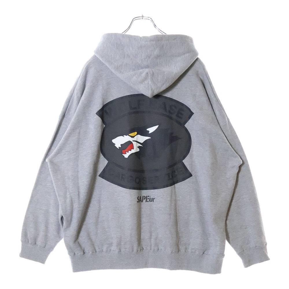 SAPEur(サプール) WOLF BASE Hoodie バックウルフプリント ロゴ プルオーバーパーカー フーディ グレー