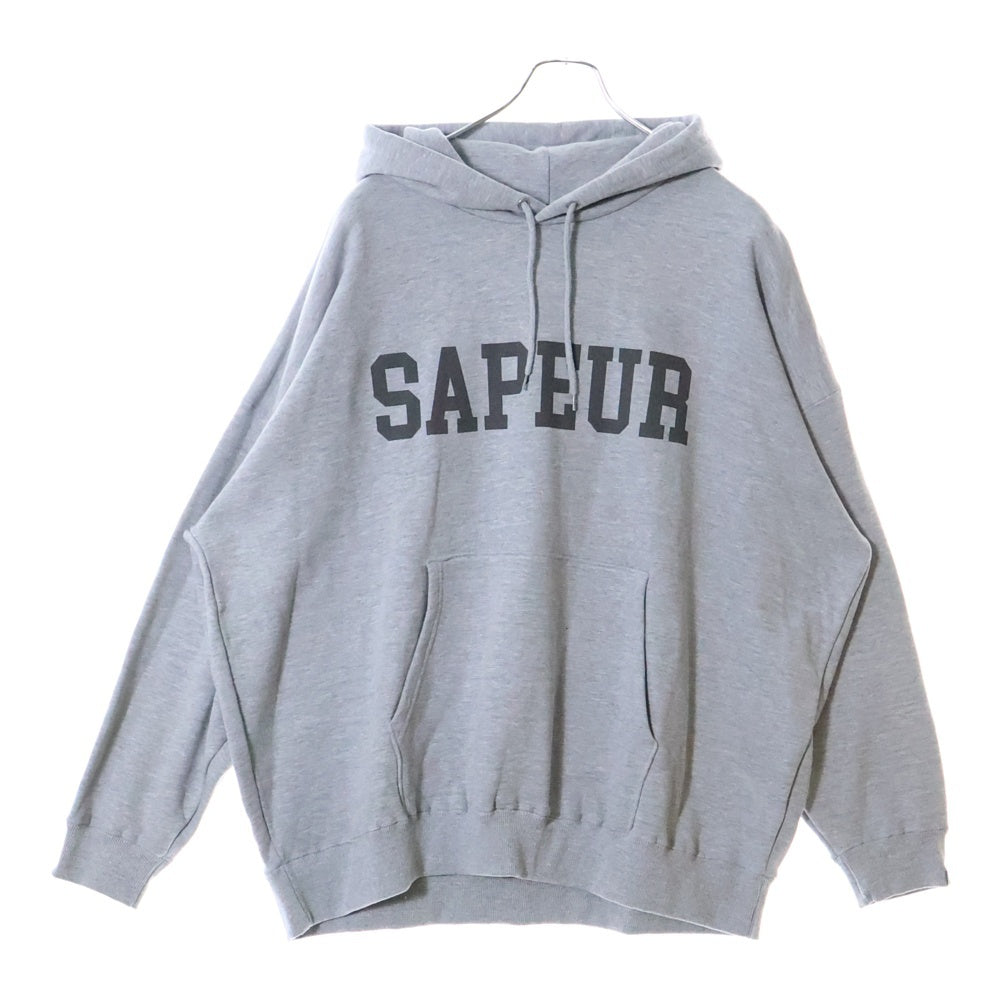 SAPEur(サプール) WOLF BASE Hoodie バックウルフプリント ロゴ プルオーバーパーカー フーディ グレー