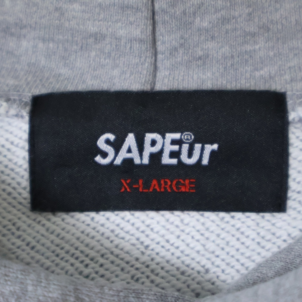 SAPEur(サプール) WOLF BASE Hoodie バックウルフプリント ロゴ プルオーバーパーカー フーディ グレー