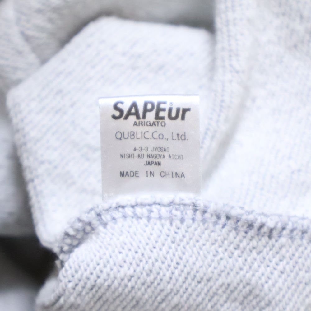 SAPEur(サプール) WOLF BASE Hoodie バックウルフプリント ロゴ プルオーバーパーカー フーディ グレー