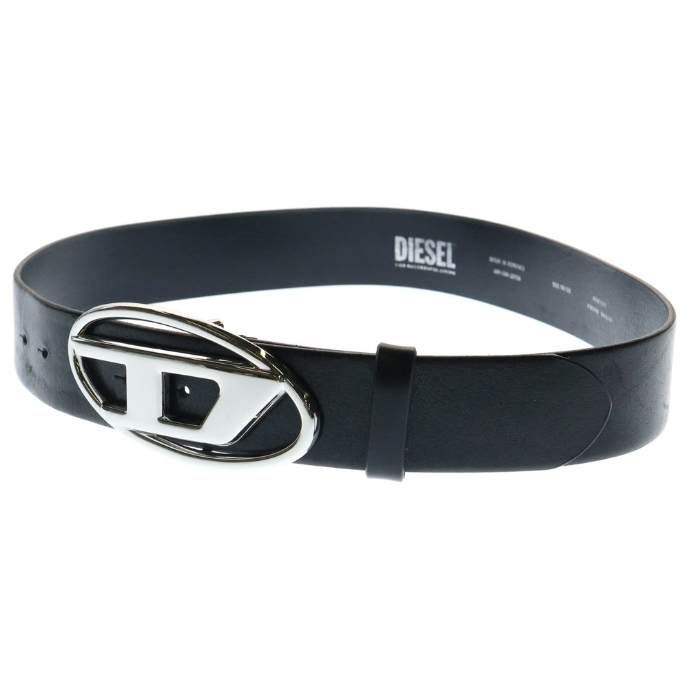 DIESEL(ディーゼル) Dロゴ レザー ベルト X08727 ブラック/シルバー