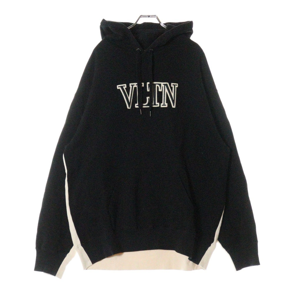 VALENTINO(ヴァレンティノ) 22AW VLTN Embroidered Hoodie 1V3MF23C8Q3 エンブロイダリード ロゴ プルオーバーパーカー フーディ ブラック/ベージュ