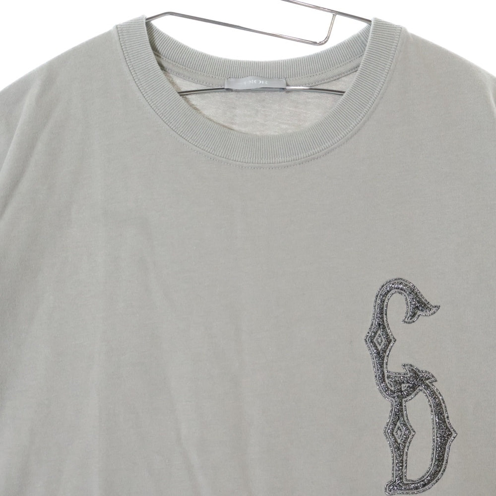 DIOR(ディオール) 23AW フロントワンポイントロゴ クルーネック半袖Tシャツカットソー グレー 343J637A0554