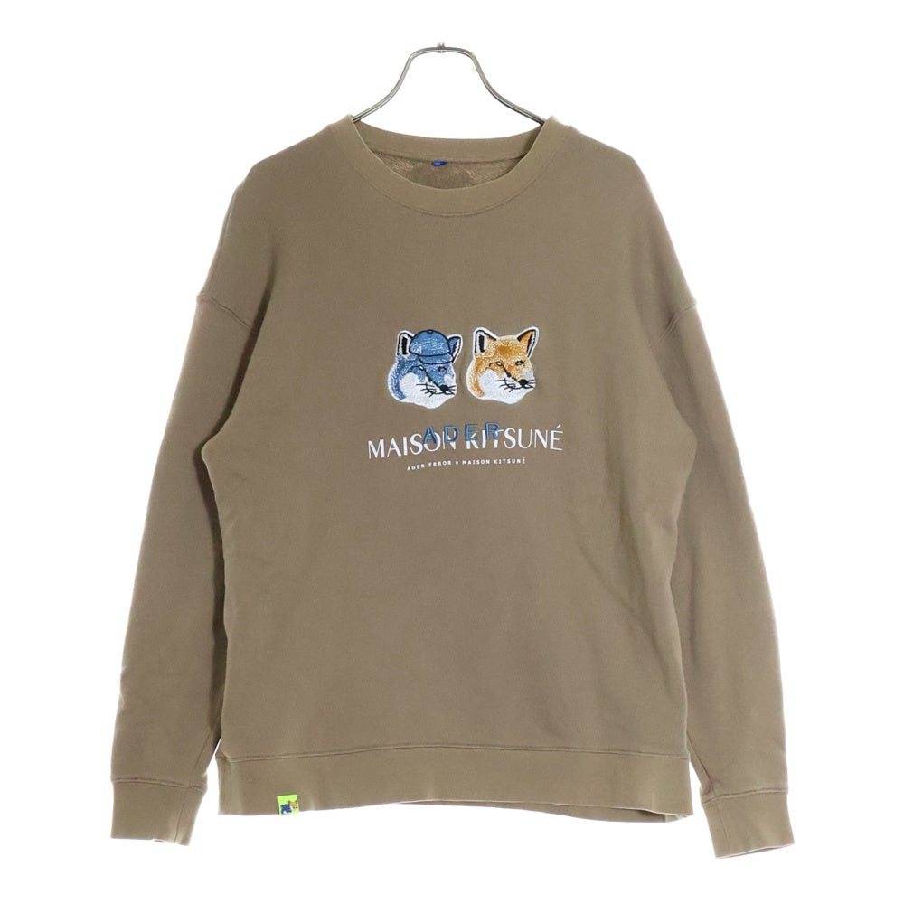 MAISON KITSUNE(メゾンキツネ) 19SS ×ADER ERROR FOX HEAD PATCH Sweatshirt 19KSSTO09WH1 ×アーダーエラー エンブロイダリーロゴ クルーネックスウェットトレーナー ブラウン
