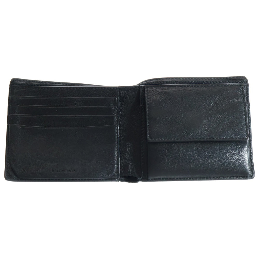 BALENCIAGA(バレンシアガ) CASH SQUARE FOLDED COIN 594315 1090 ロゴプリント レザー コンパクトウォレット 二つ折り財布 ブラック