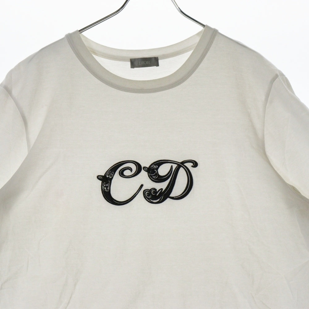 DIOR(ディオール) 21AW ×KENNY SCHARF Logo T-Shirt 193J697A0677 ×ケニーシャーフ ロゴ刺繍 クルーネック半袖Tシャツカットソー ホワイト
