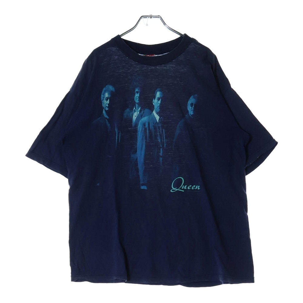 VINTAGE(ヴィンテージ) 90s VINTAGE QUEEN FRONT PRINT TEE ヴィンテージ クイーン フロントプリント半袖カットソー 半袖Tシャツ ダブルステッチ ネイビー