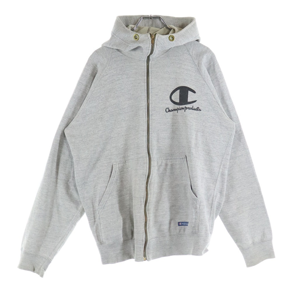 CHAMPION(チャンピオン) 90s VINTAGE LOGO PRINT HOODIE ロゴプリントジップアップパーカー フーディー グレー