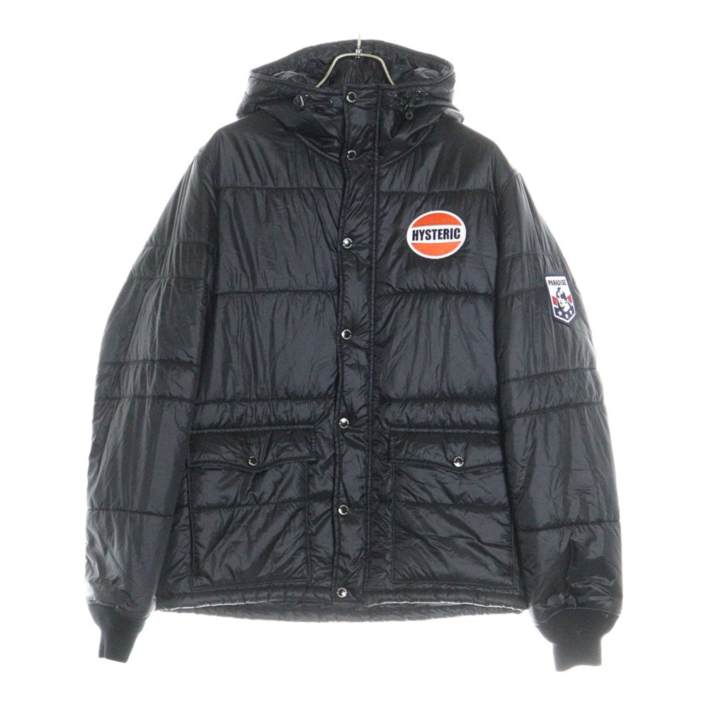 HYSTERIC GLAMOUR(ヒステリックグラマー) 16AW PRIMALOFT DOWN JACKET プリマロフトダウンジャケット ロゴワッペン フーディー ブラック 0263AB03