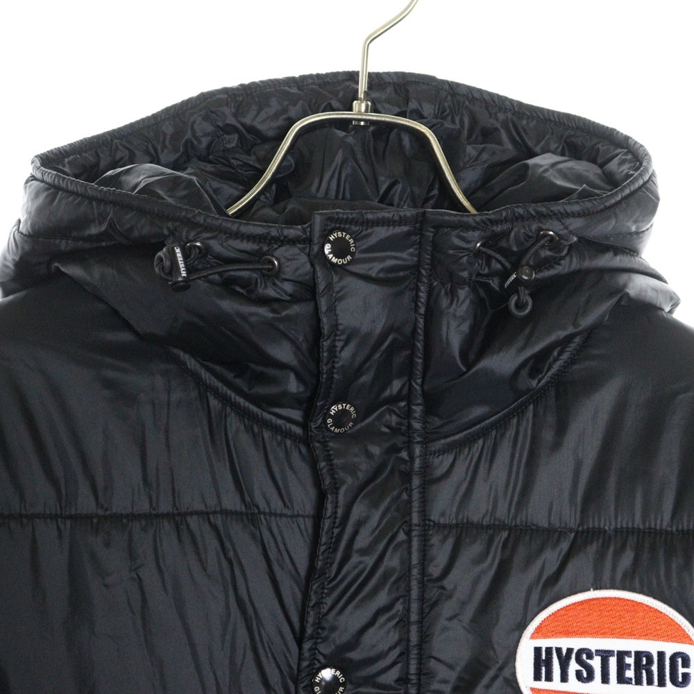 HYSTERIC GLAMOUR(ヒステリックグラマー) 16AW PRIMALOFT DOWN JACKET プリマロフトダウンジャケット ロゴワッペン フーディー ブラック 0263AB03