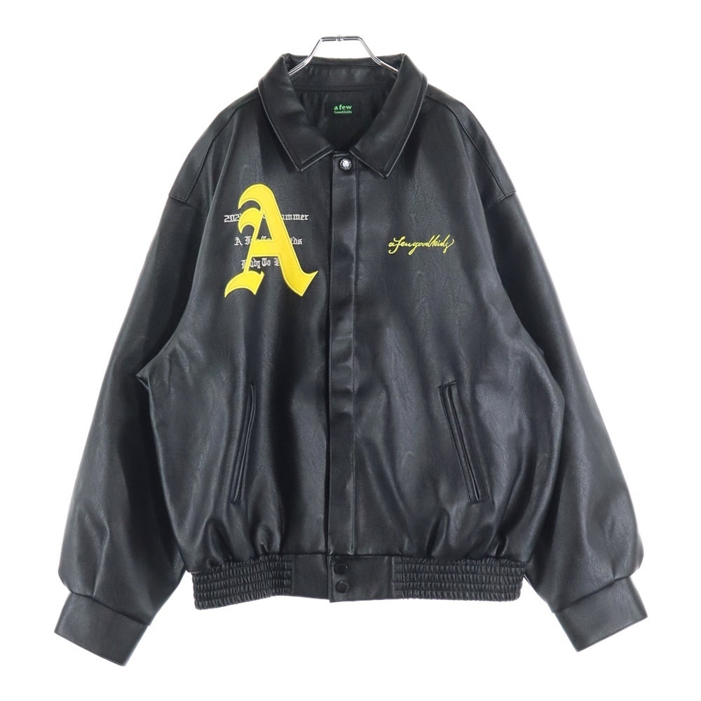 A FEW GOOD KIDS(アフュー グッド キッズ) LEATHER JACKET レザージャケット バックロゴ刺繍 ブルゾン ブラック/イエロー