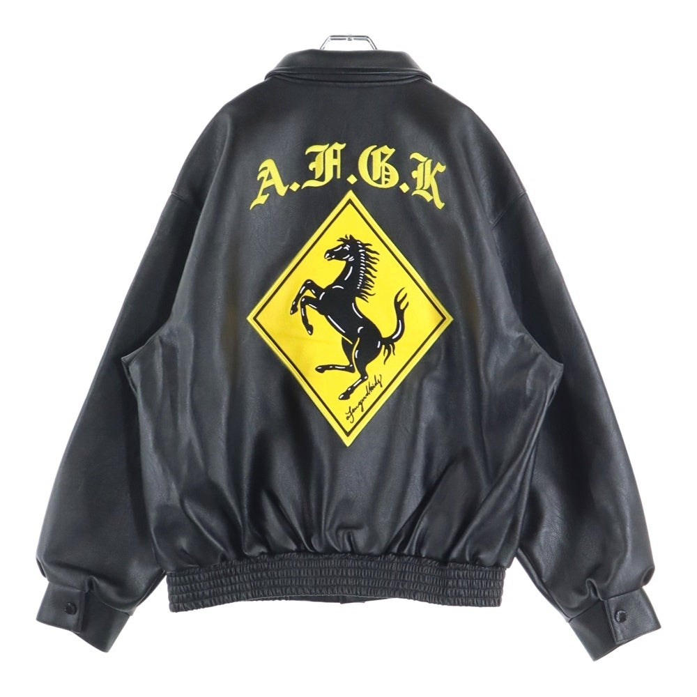 A FEW GOOD KIDS(アフュー グッド キッズ) LEATHER JACKET レザージャケット バックロゴ刺繍 ブルゾン ブラック/イエロー
