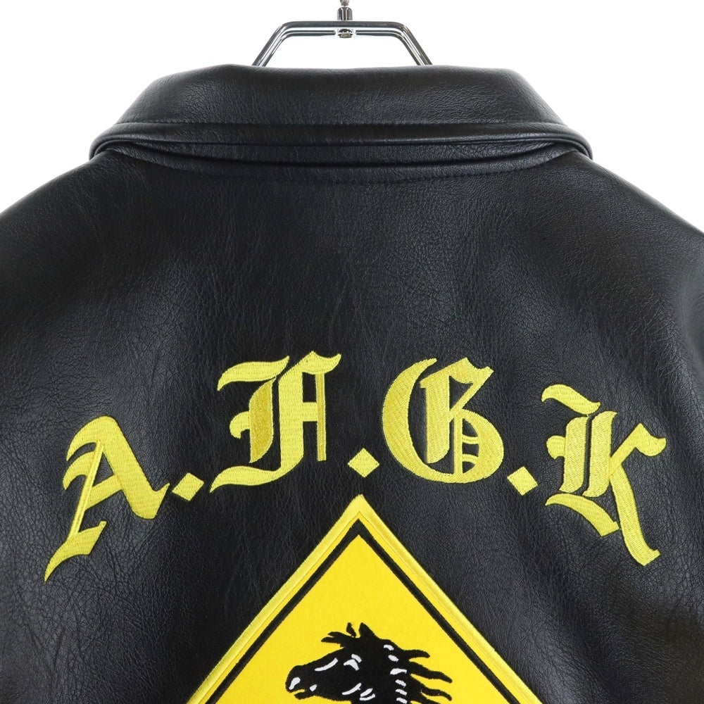 A FEW GOOD KIDS(アフュー グッド キッズ) LEATHER JACKET レザージャケット バックロゴ刺繍 ブルゾン ブラック/イエロー