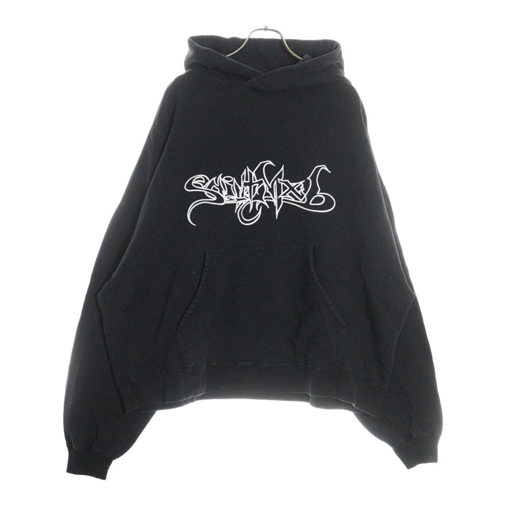 SAINT MICHAEL(セントマイケル) 25SS SAINT MX6 HOODIE ロゴ刺繍プルオーバースウェットパーカー フーディー ブラック SM-HR8-0000-049
