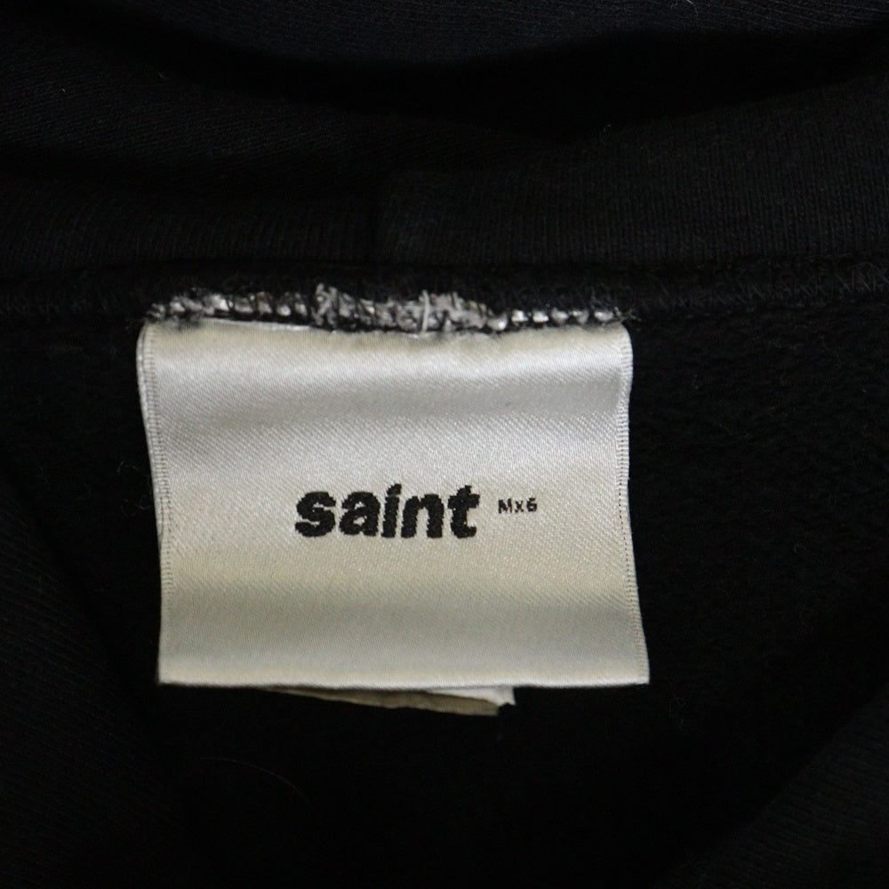 SAINT MICHAEL(セントマイケル) 25SS SAINT MX6 HOODIE ロゴ刺繍プルオーバースウェットパーカー フーディー ブラック SM-HR8-0000-049
