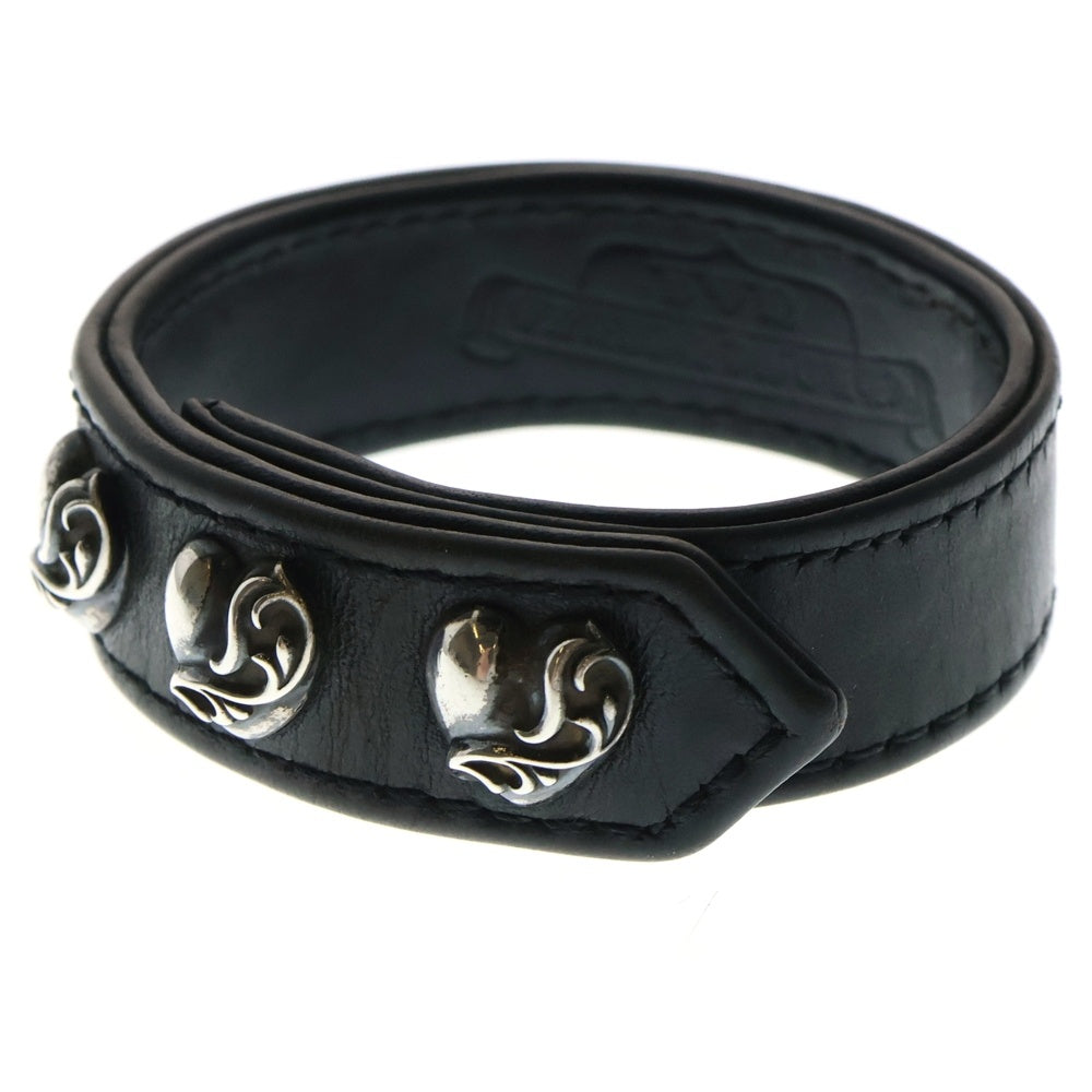 CHROME HEARTS(クロムハーツ) 3BTN 2SNP ハート 3ボタン2スナップ レザーブレスレット ブラック/シルバー