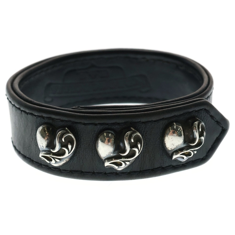 CHROME HEARTS(クロムハーツ) 3BTN 2SNP ハート 3ボタン2スナップ レザーブレスレット ブラック/シルバー